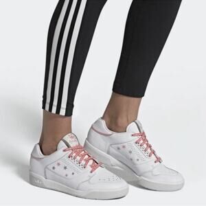 Adidas Slamcourt Women Sneakers Size 8.5 White Leather Pink/Silver Stars Low Top